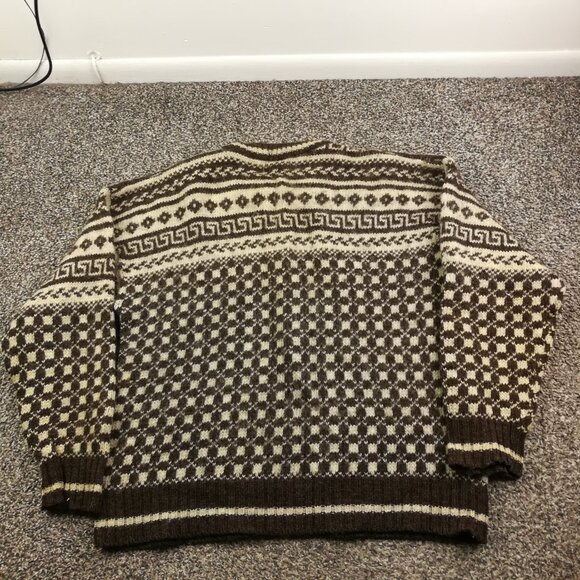 Vintage Edward Bryan Sweater Mens Medium Wool Fair Isle Brown Chunky 90s Grunge - Picture 5 of 10